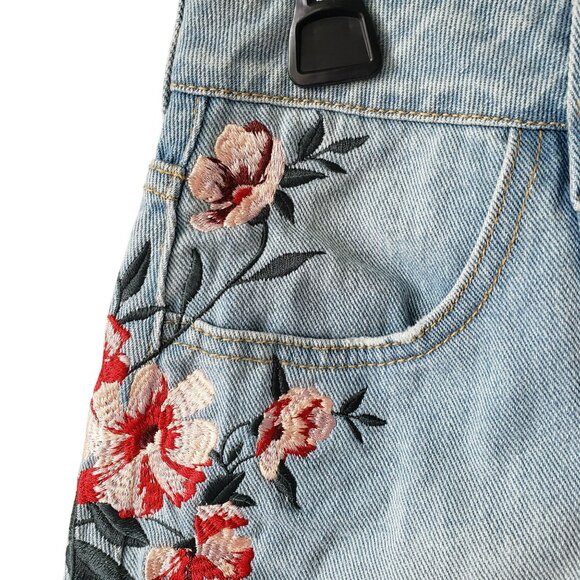 NEW Pacsun Floral Embroidered Blue Denim Skirt Miranda Coastal Cowgirl Girly - Picture 3 of 9